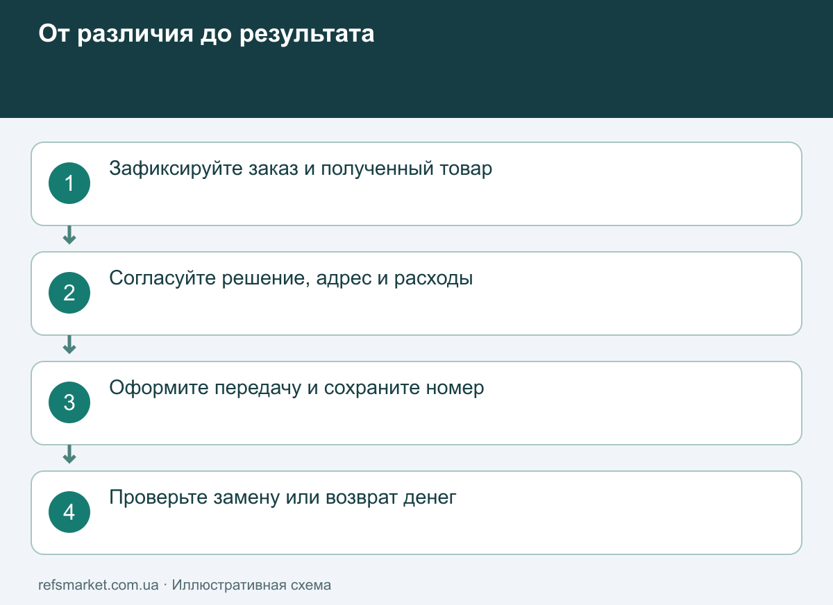 Контроль возврата или замены Порядок решения: зафиксировать отличие, согласовать решение, оформить передачу, проверить результат