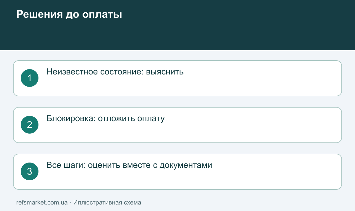 Незавершённая передача — повод отложить оплату Решения до оплаты: неизвестное проверить, блокировку передать владельцу, завершённые шаги оценить вместе с документами