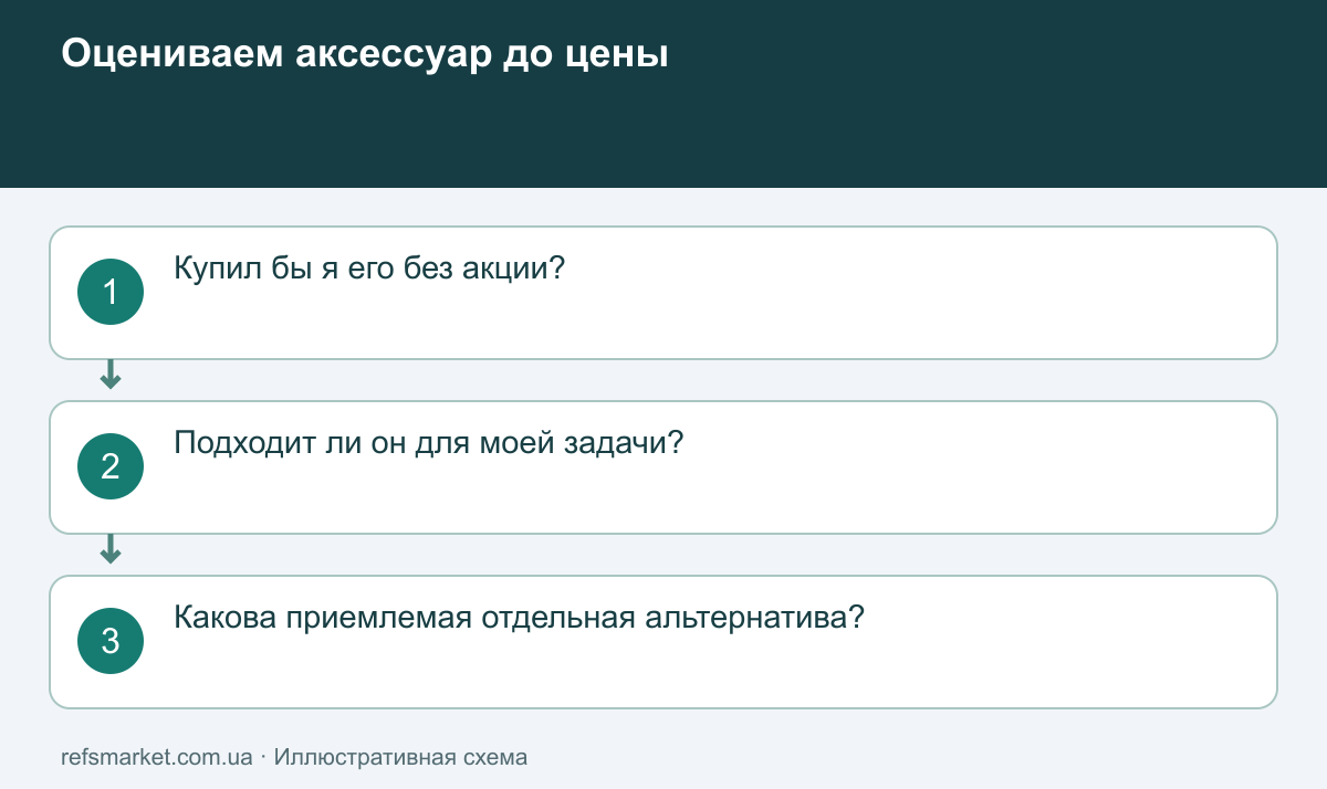 Проверка аксессуара: реальная потребность, совместимость и приемлемая отдельная альтернатива