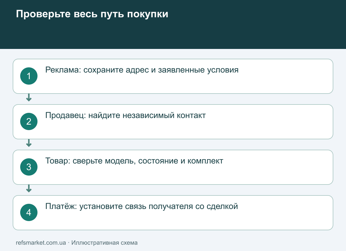 Цепочка доказательств перед оплатой Четыре самостоятельные проверки: реклама, продавец, модель зарядной станции и получатель платежа
