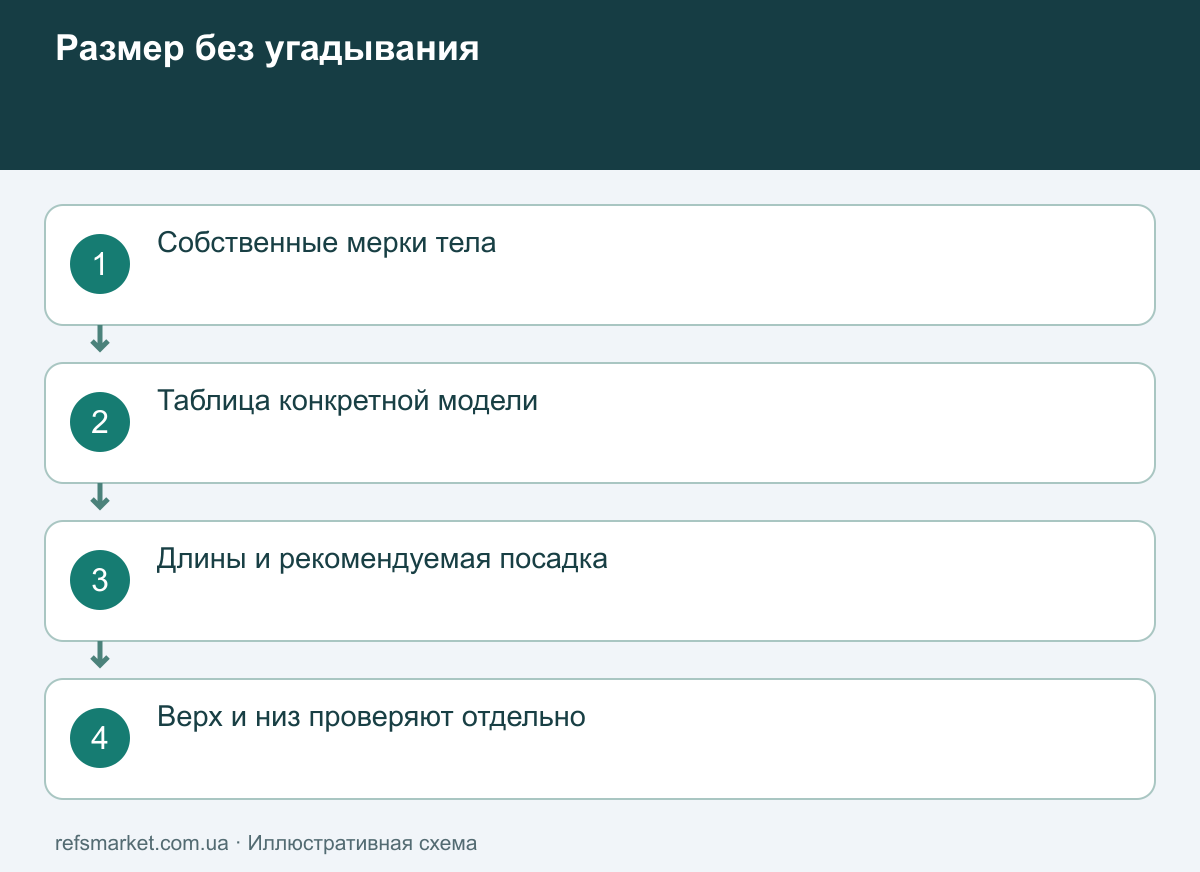 Размер термобелья проверяют по конкретной модели Сначала мерки тела, затем таблица модели, длины и отдельный подбор верха и низа