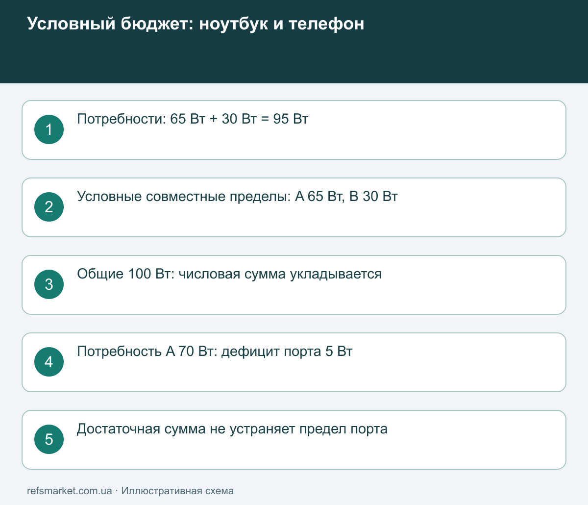 Учебные потребности 65 и 30 ватт сопоставляются отдельно с портовыми пределами и общим бюджетом