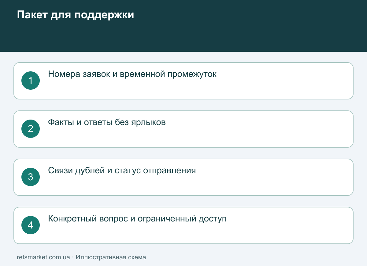Материалы обращения: хронология, номера заявок, результаты контакта и подтверждённые расходы