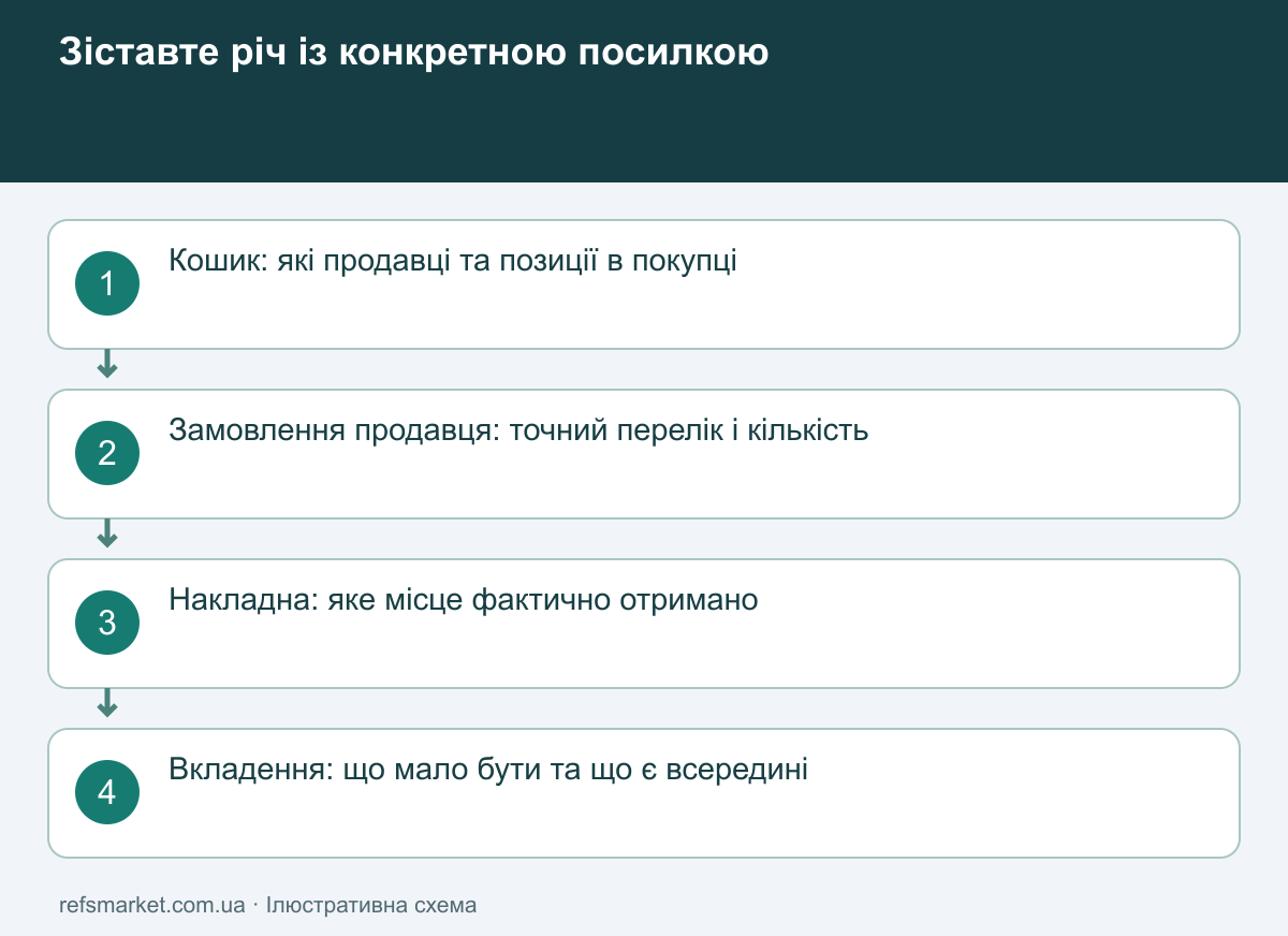 Який саме об’єкт отримано не повністю Розмежування кошика, замовлення продавця, транспортної накладної та конкретного вкладення
