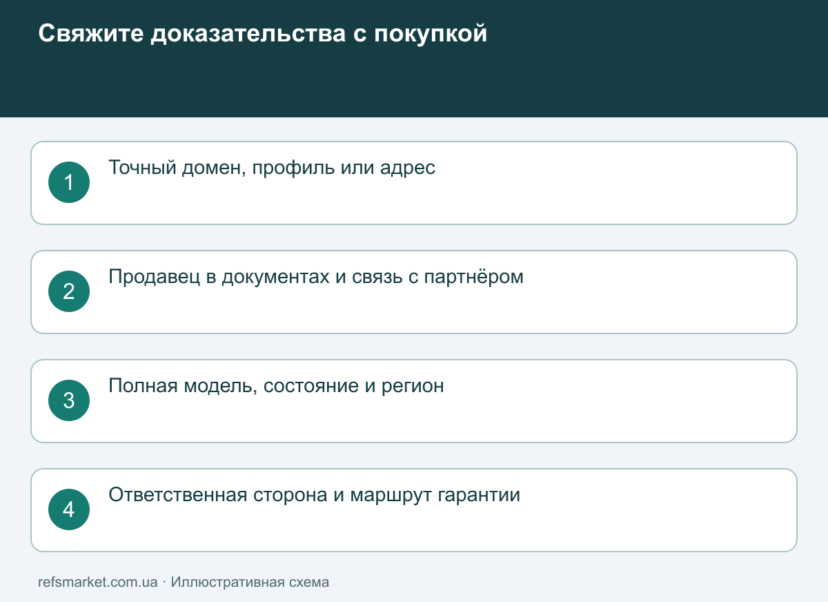 Связь проверки: канал продажи, продавец в документах, точная модель и гарантийный маршрут