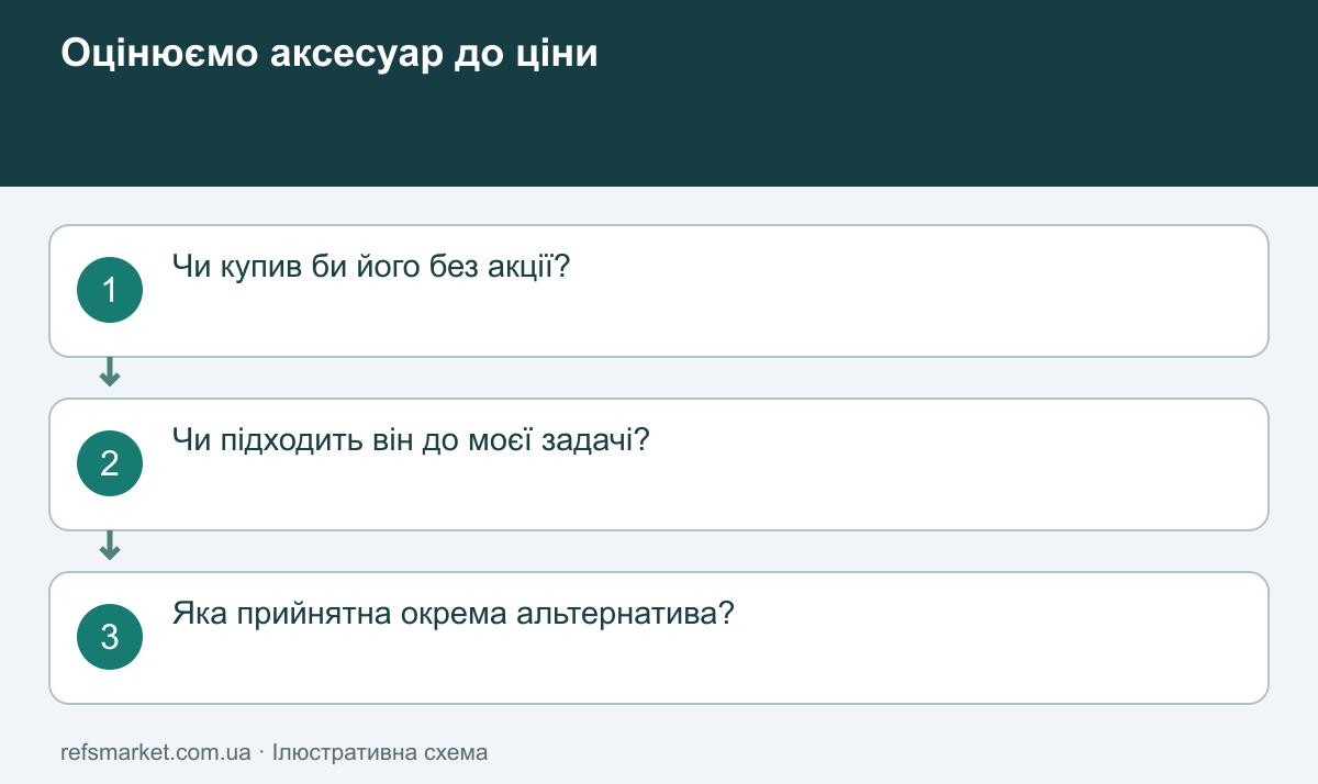 Оцінювання аксесуара: потрібність, сумісність, прийнятна окрема альтернатива