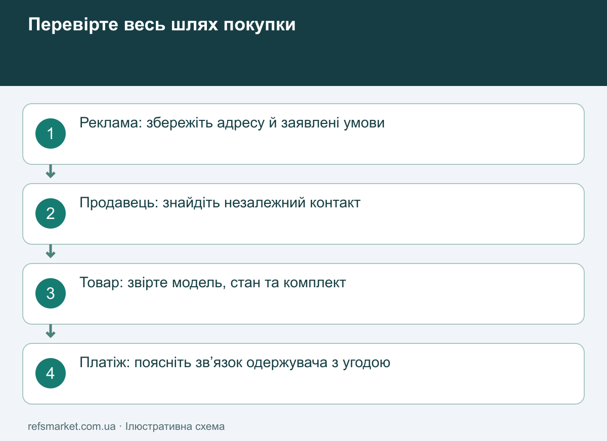 Окремі перевірки рекламного оголошення, продавця, моделі станції та одержувача платежу