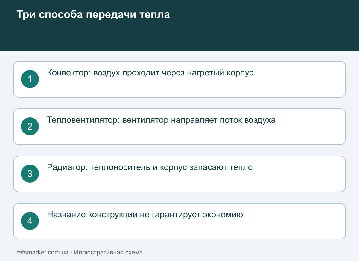 Передача тепла через естественную конвекцию, поток вентилятора и нагретый масляный корпус