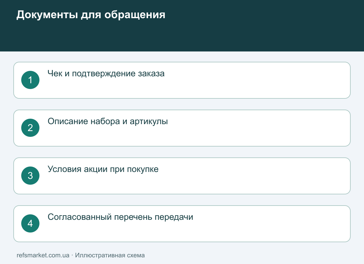 Папка частичного возврата: чек, описание комплекта, условия акции и согласованный перечень