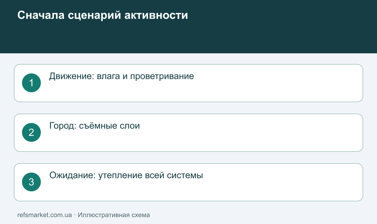 Сначала активность, затем материал термобелья Различия требований при активном движении, городском дне и долгом ожидании