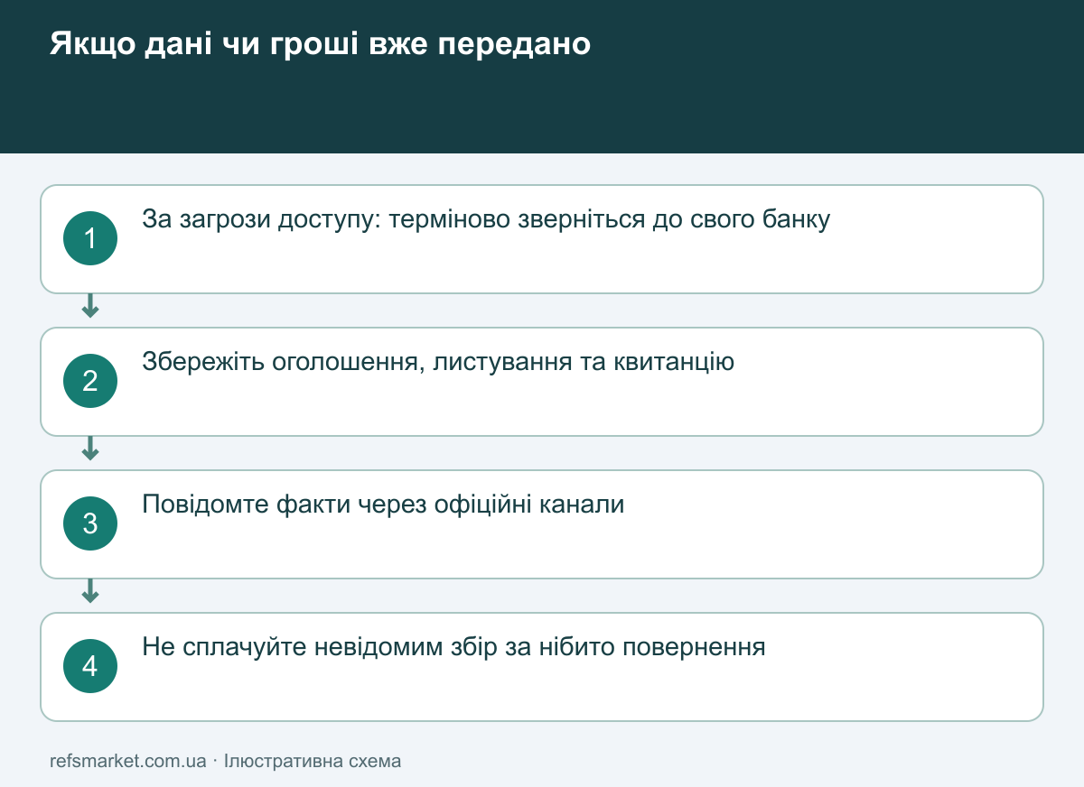 Як діяти після підозрілої оплати: захист доступу через банк, збереження доказів і офіційне звернення