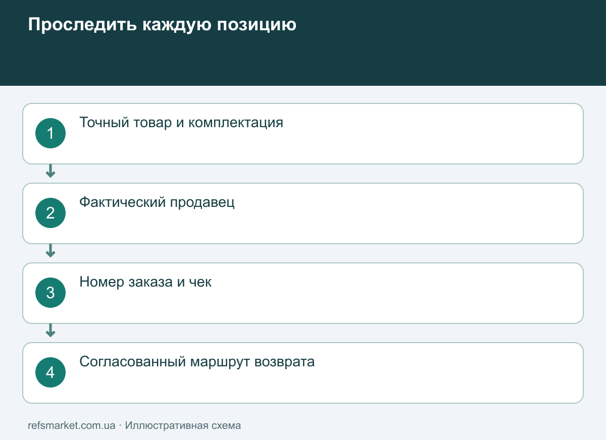 У каждого товара отдельная цепочка продавца, заказа, чека и согласованного возврата