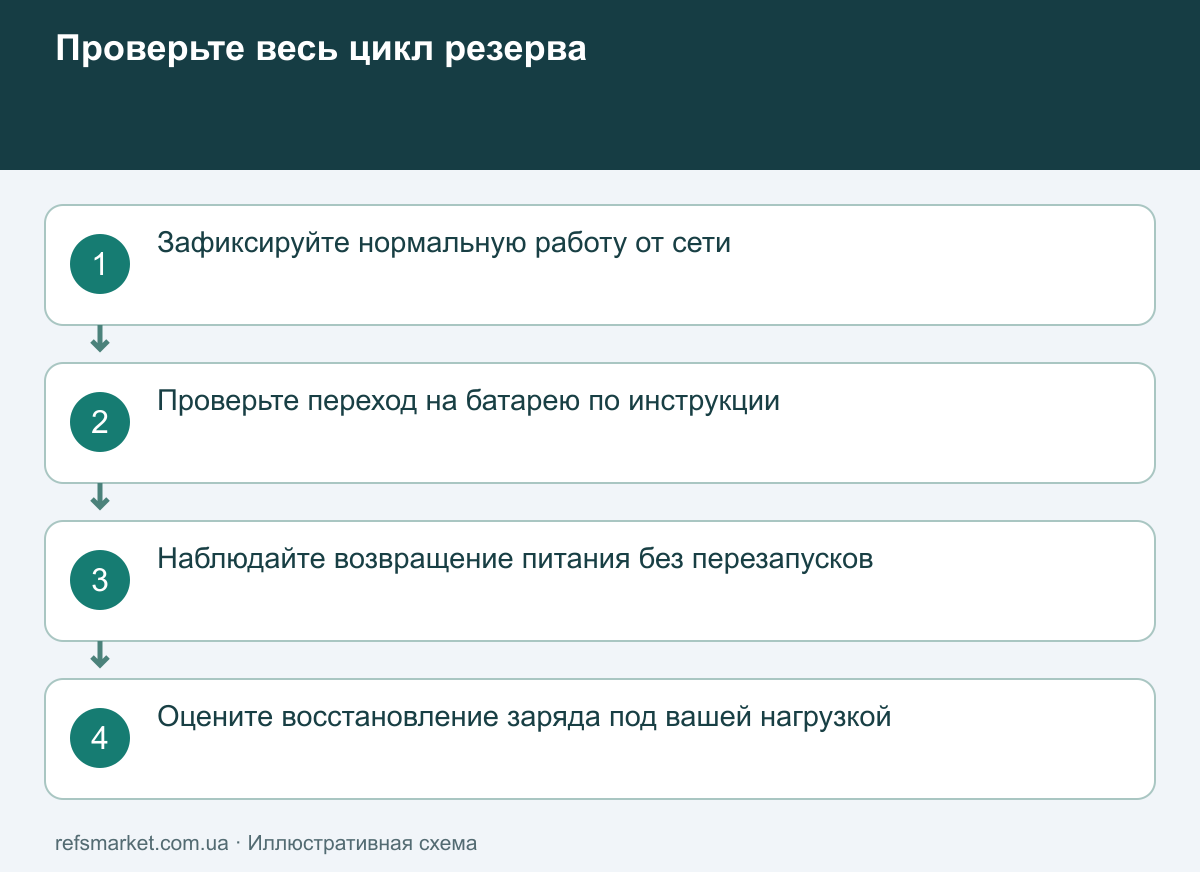 Проверка штатной работы, перехода на аккумулятор, возвращения питания и восстановления заряда