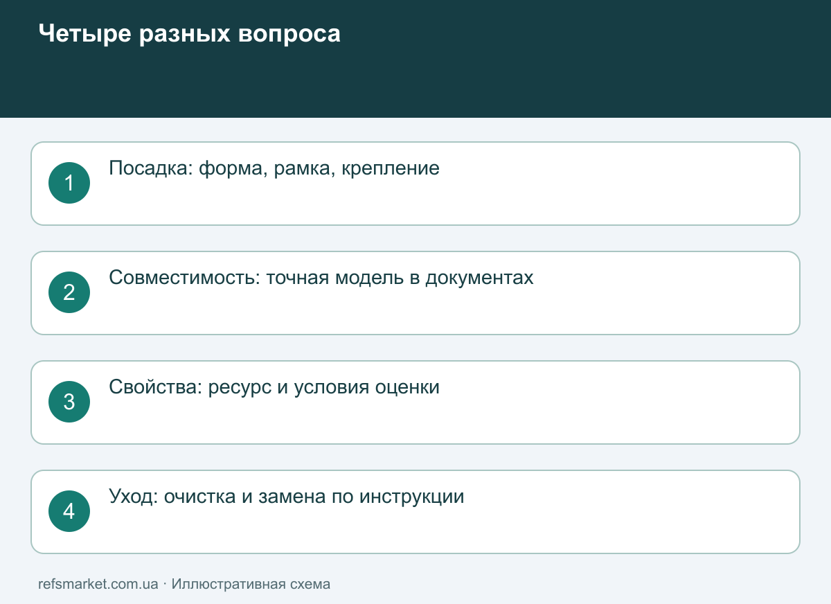 Подходит по форме — ещё не вся проверка Разные уровни проверки: посадка, модельная совместимость, характеристики и обслуживание
